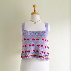 Zara Lavender Knit Cherry Tank Top